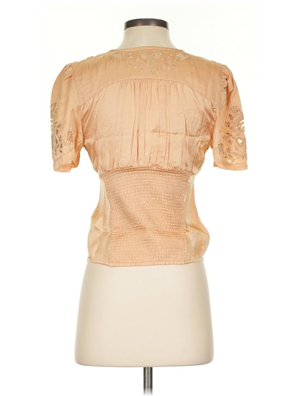 Free People Tan Ruffle Short Sleeve Pull Over Top XS NWT - Picture 2 of 3